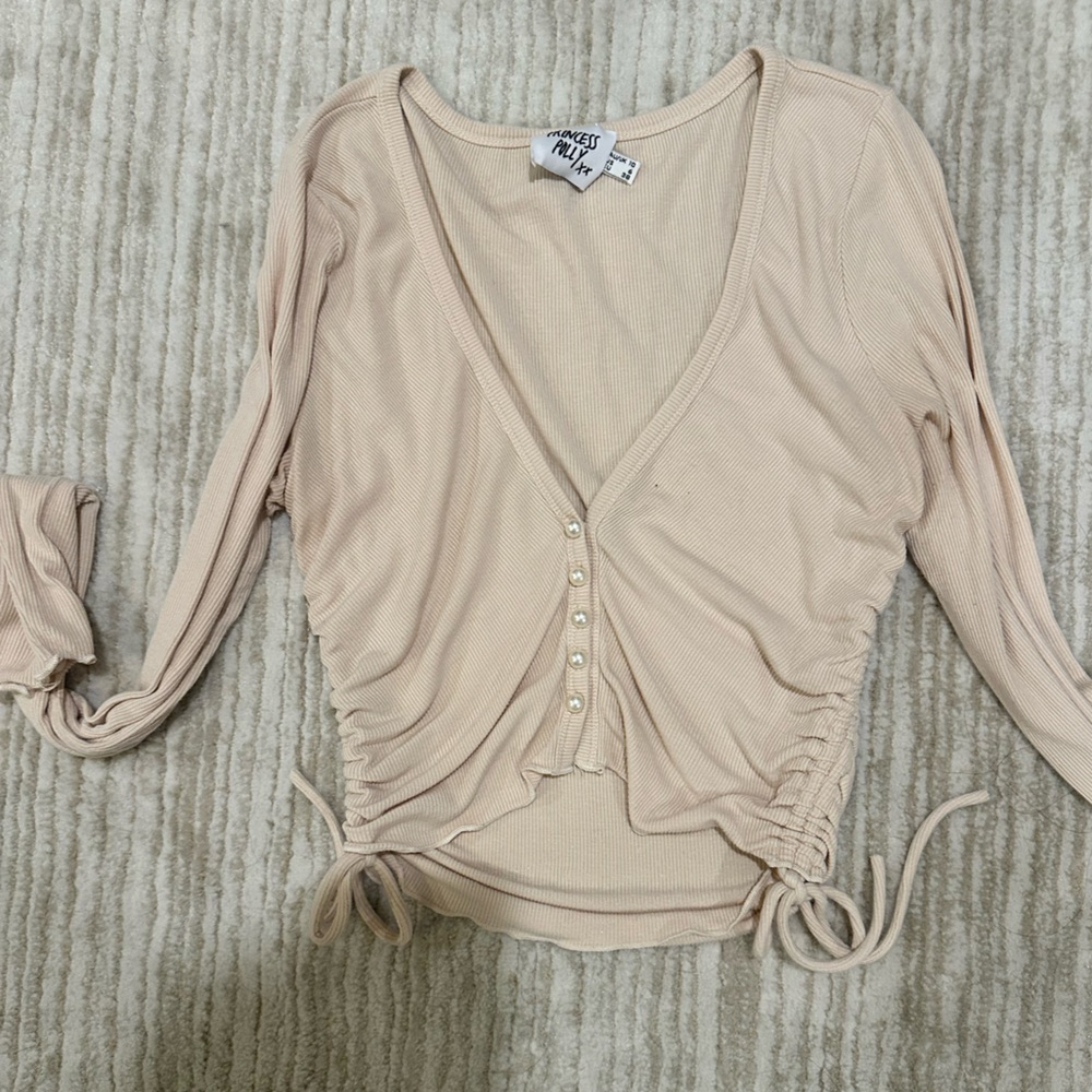 Cream Long Sleeve Wrap Top